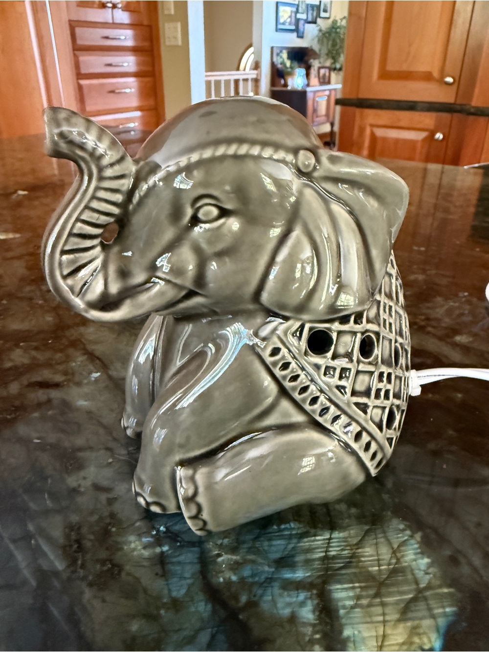 Vintage Boho Ceramic Elephant Gray Pierced Nightlight/accent light